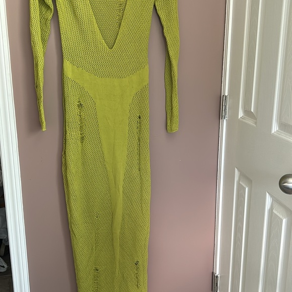 Mucri NWT Deep Scoop Neck Knitted Maxi Dress Stretch In Fig Leaf Size XL - Picture 15 of 16